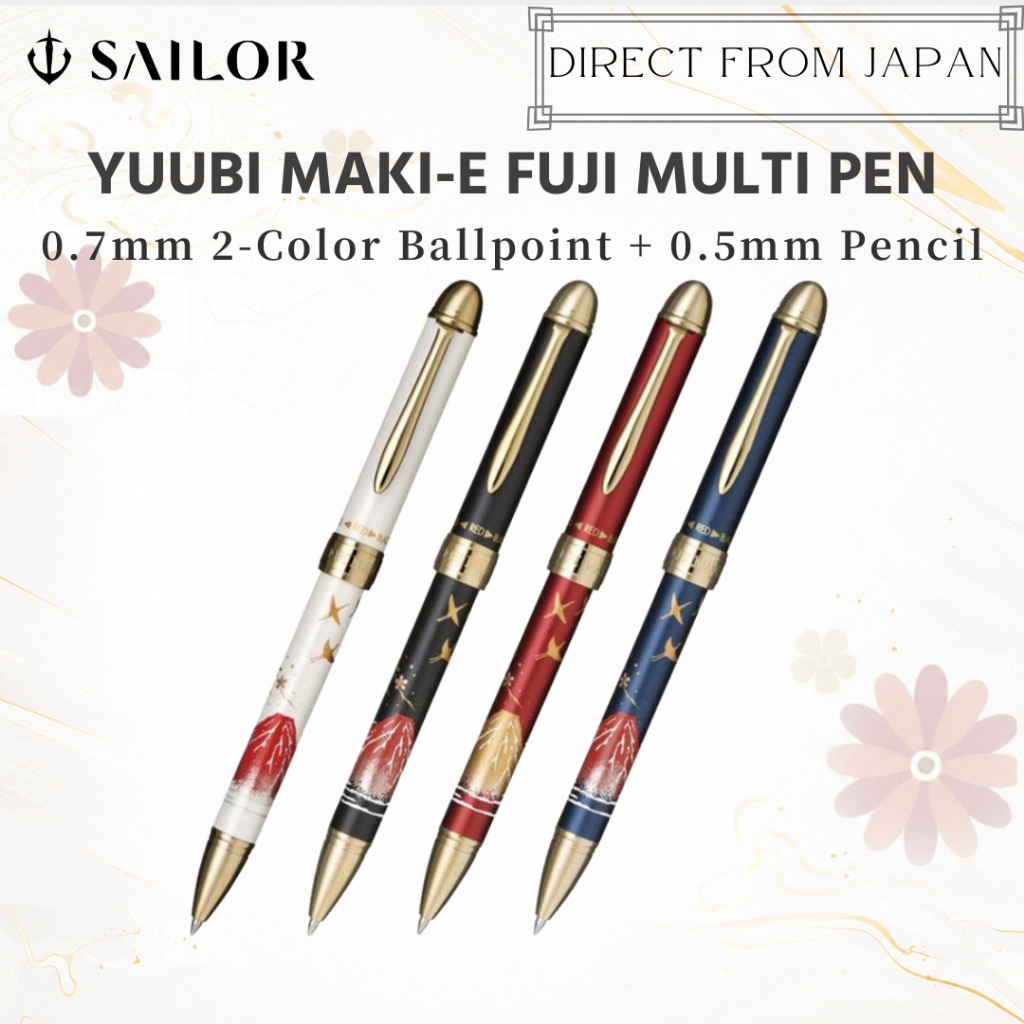 Sailor Yuubi Maki-e Fuji Multi Pen 0.7mm 2-Color Ballpoint + 0.5mm Pencil Made in Japan