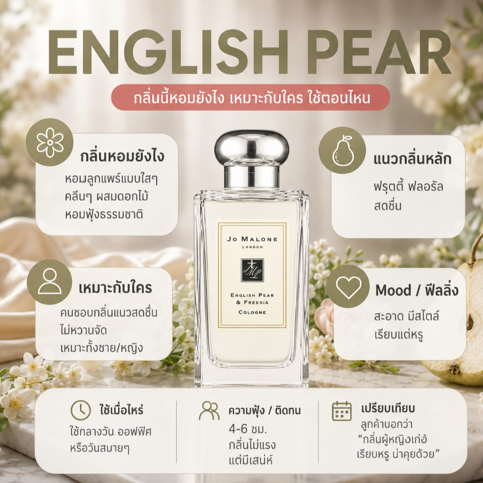 [โจมาโลน อิงลิชแพร english pear] เหมาะกับคนชอบแนวกลิ่นสดชื่น ไม่หวานจัด เหมาะทั้งชายและหญิง seecha น้ำหอมสีชา ขนาด50ml.