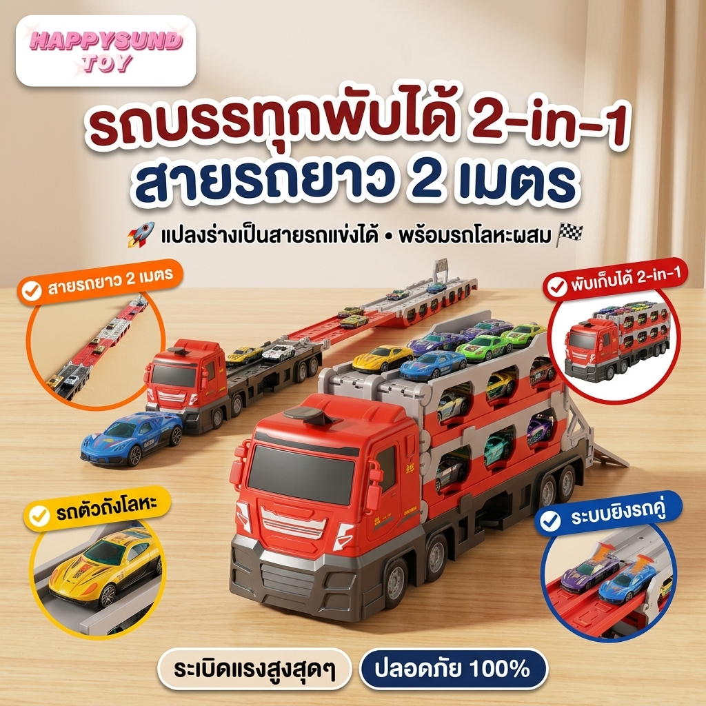 【ช่วยเสริมสร้างสมาธิให้กับเด็กๆ】 รถบรรทุกพับได้ขนาดใหญ่ 207CM เกมแข่งรถสำหรับผู้เล่นสองคน ของเล่นเด็กไซส์ใหญ่ ฟรี