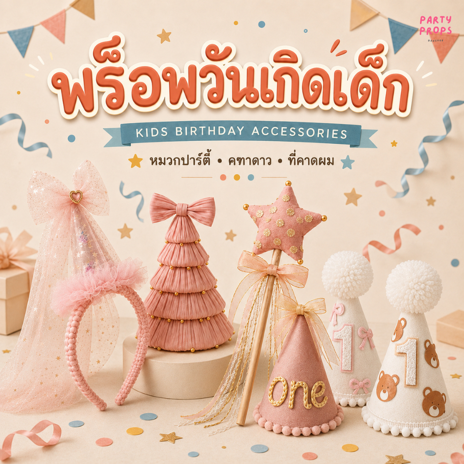 Kids PARTY HAT หมวกปาร์ตี้เด็ก ที่คาดผมแฟนซี หมวกวันเกิด ผ้าสักหลาด กำมะหยี่ ธีมเจ้าหญิง นางฟ้า มงกุฏปาร์ตี้ Fairytale