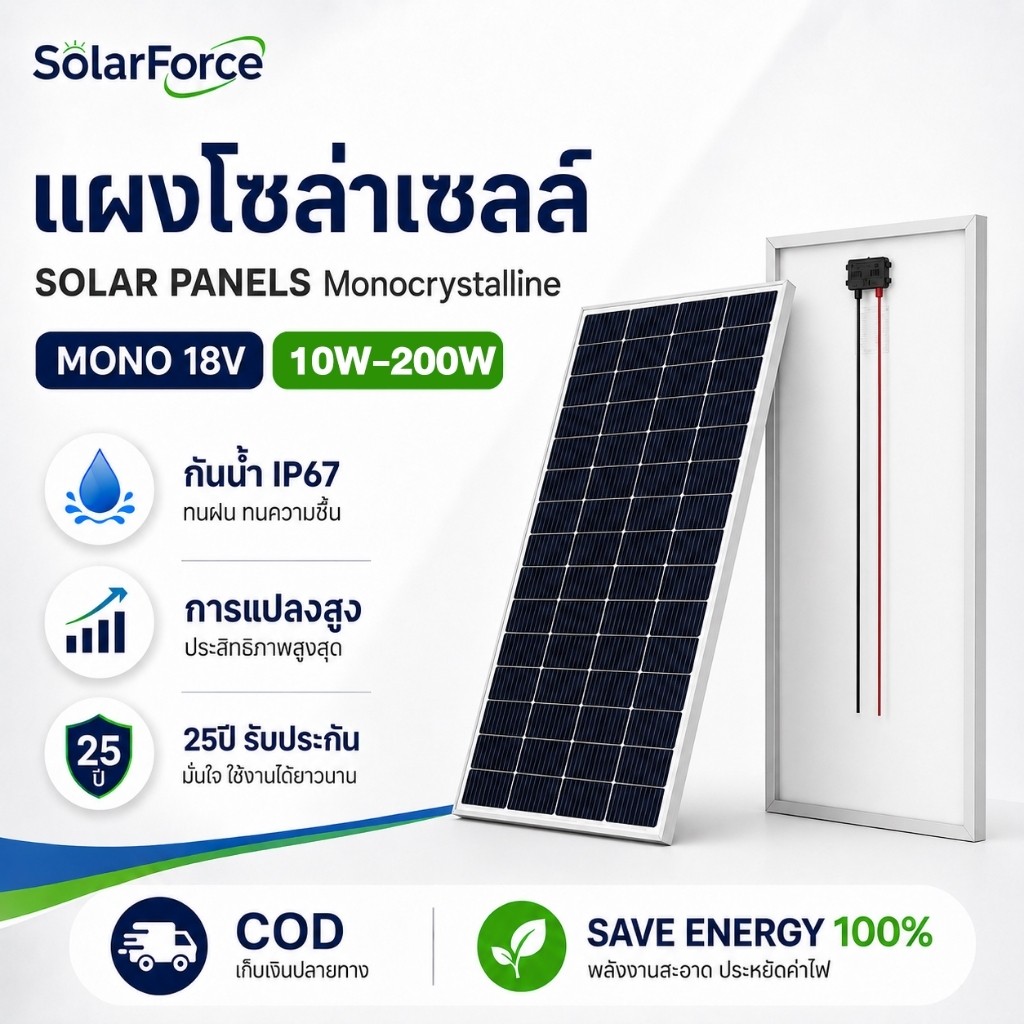 แผงโซล่าเซลล์ Solar cell 18V solar panel 10W-200W แผงโซล่า แผ่นโซล่าเซลล์ สำหรับชาร์จแบตเตอรี่ พลังง