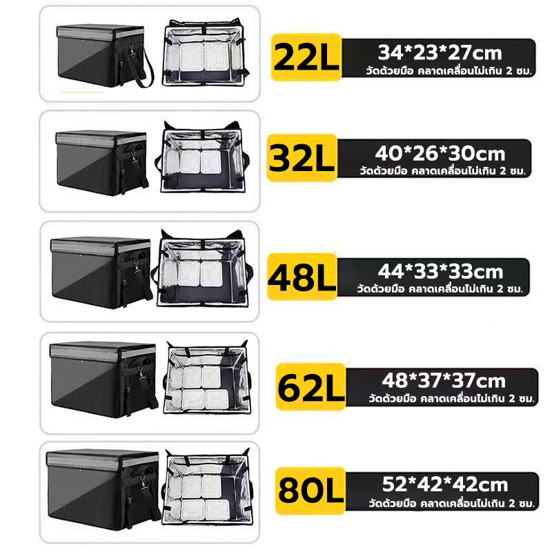 ถุงส่งอาหารรถจักรยานยนต์ 22L 45L 62L ดำ อาหารรถจักรยานยนต์ เก็บร้อนเย็น กันน้ำแบบหนา กล่องอาหารพกพา รูปที่ 7