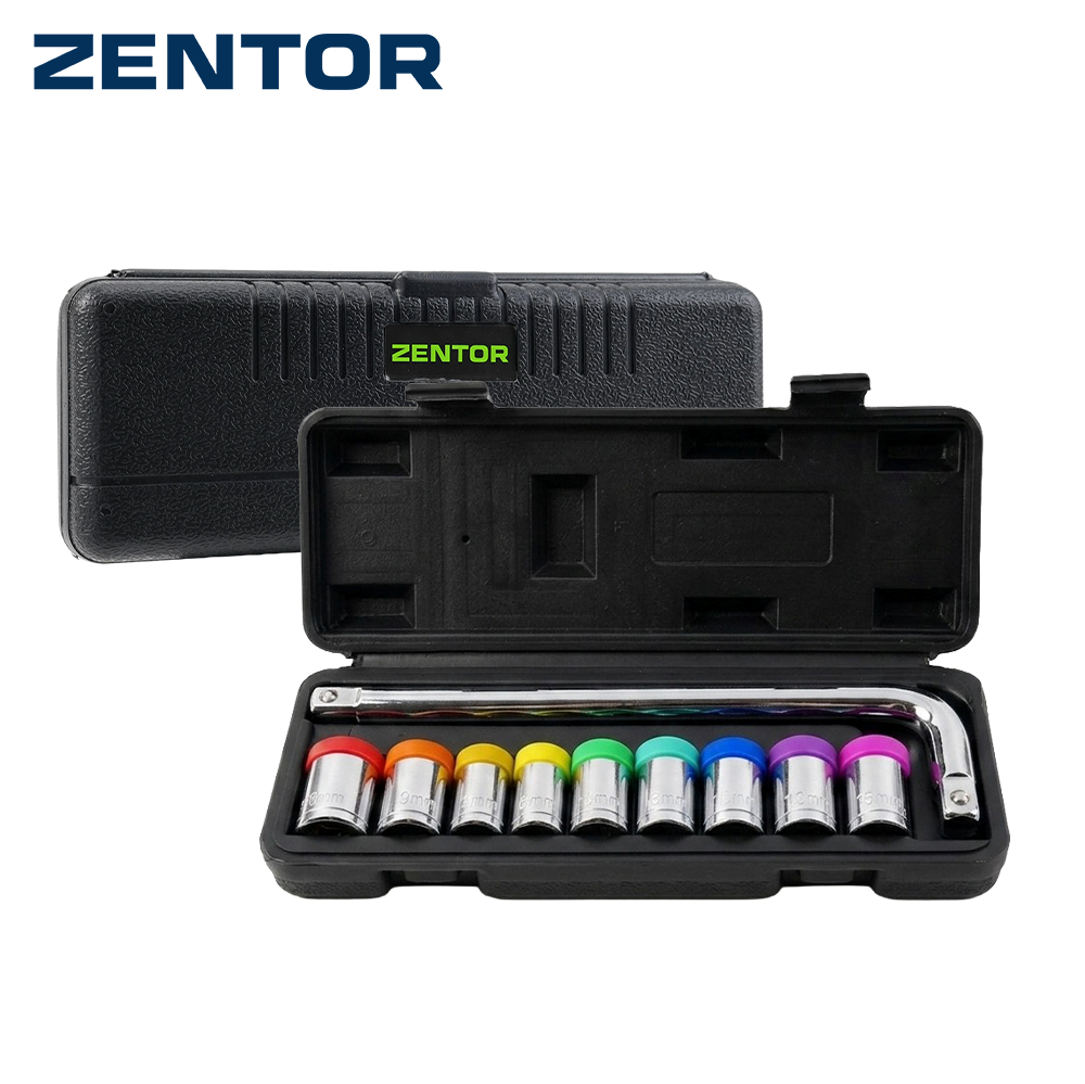 Zentor ชุดลูกบล็อก ชุดประแจบล็อก 10ชิ้น พร้อมด้ามไข วัสดุเหล็กคุณภาพสูง Socket Wrench Set