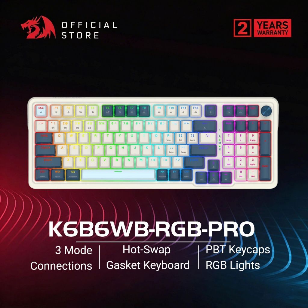 Redragon K686WB-RGB-PRO คีย์บอร์ดเกมมิ่งแมคคานิคอล 3 โหมด Hot-Swap Switch Gasket RGB คีย์แคป PBT รอง