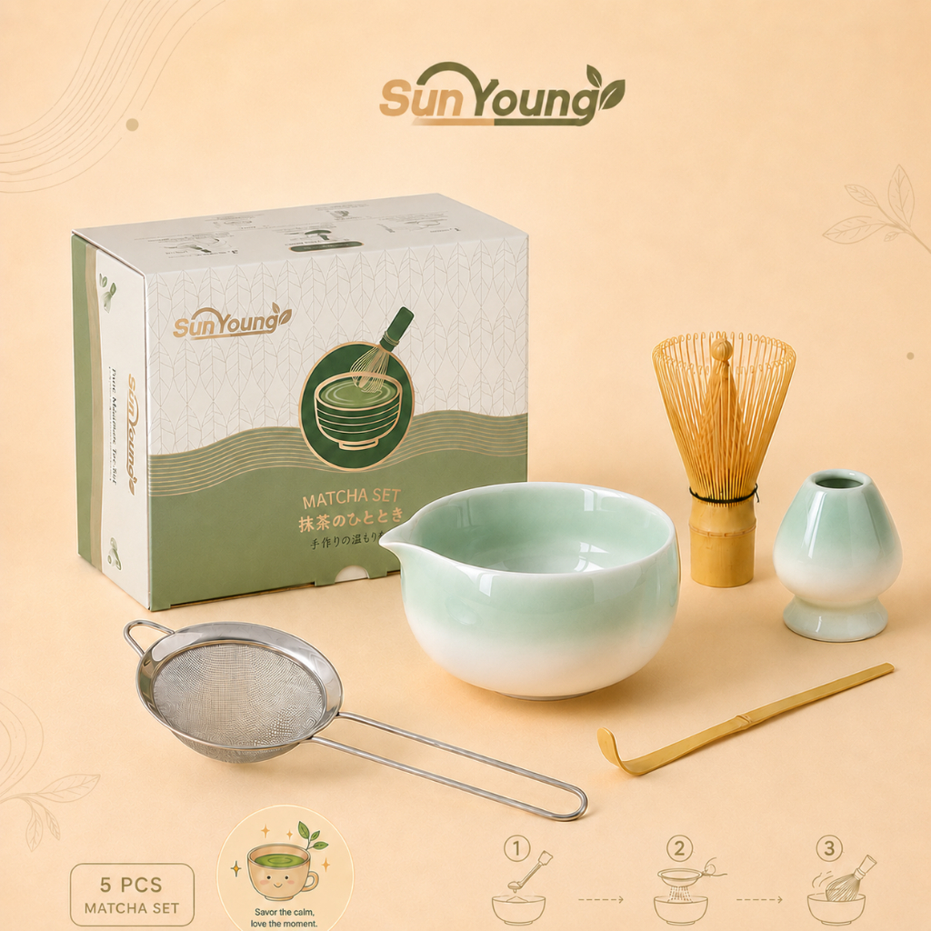 [chawan matcha] ชุดชงมัทฉะ 5 ชิ้น ดีไซน์ สุดหรู ชามชงชาเขียวถ้วยชงชามัทฉะ กล่องของขวัญสไตล์ญี่ปุ่น