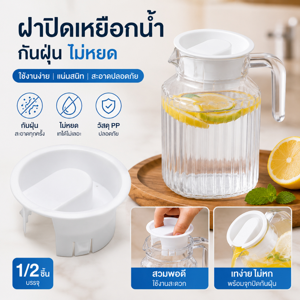 LEMO-T ฝาขวดน้ำแก้ว1/2ชิ้นฝาปิดขวดน้ำพลาสติกจุกปิดกันฝุ่นไม่สาดปลั๊กกันรั่วสำหรับเหยือกบิสโทร