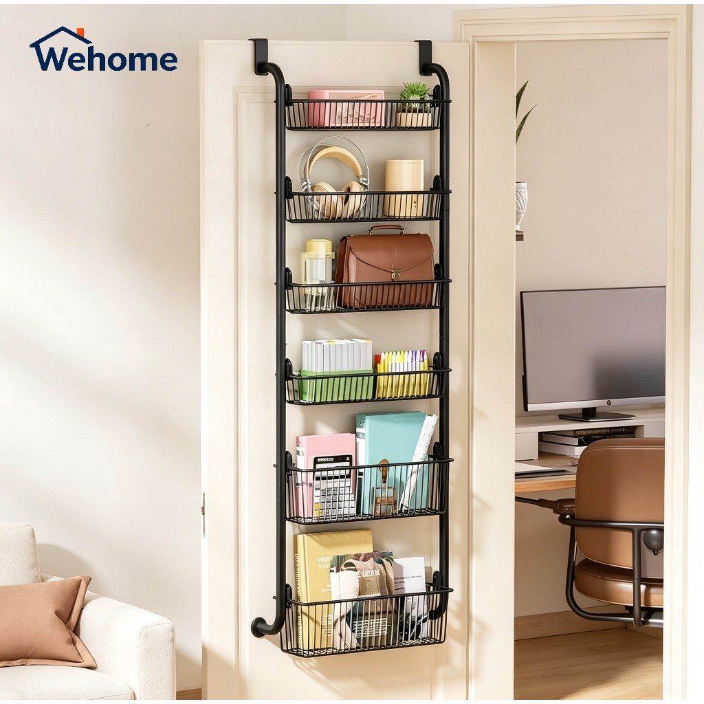 Wehome ชั้นเก็บของแขวนประตูด้านหลัง วัสดุเหล็กกล้าคาร์บอน 4 หรือ 6 ชั้น ติดตั้งง่าย ไม่ต้องเจาะรู