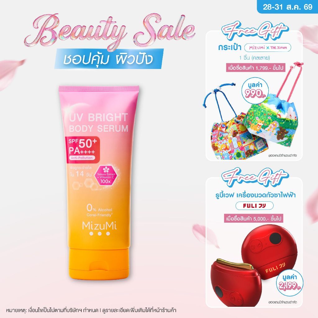 [ 1 หลอด] MizuMi UV Bright Body Serum ( 180 ml ) เซรั่มกันแดดทาผิวกาย เบาสบายผิว ซึมไว
