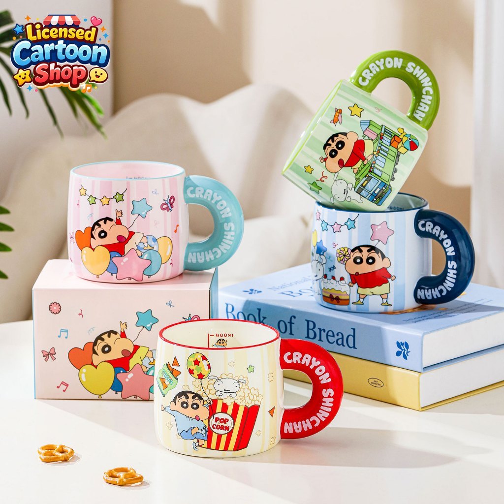 Crayon Shinchan แก้วน้ำเซรามิก 460ML ด้ามจับวงใหญ่ ลายการ์ตูนน่ารัก แก้วมัคพร้อมกล่องของขวัญ ของขวัญวันเกิด