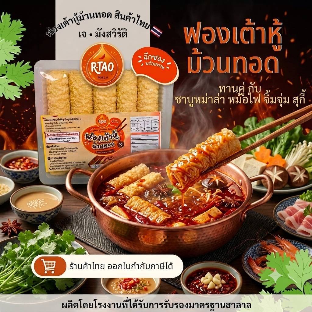 ส่งด่วน ฟองเต้าหู้ม้วนทอด 120 กรัม มี อย. ทานคู่กับชาบู หม่าล่า หม้อไฟ