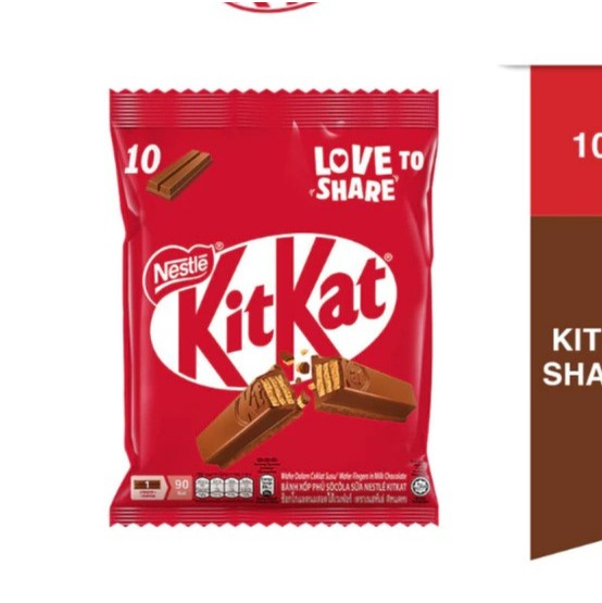 KitKat คิทแคทเวเฟอร์เคลือบช็อกโกแลต NESTLÉ KitKat® Milk Chocolate Sharebag ขนาด แพ็ค 10 ชิ้น