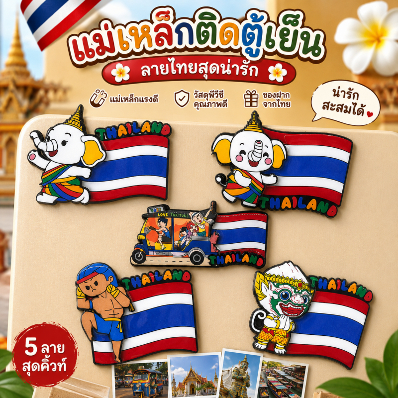 แม่เหล็กติดตู้เย็นลายไทย ของที่ระลึกประเทศไทย ลายช้าง ตุ๊กตุ๊ก มวยไทย หนุมาน ของฝากน่ารัก ตกแต่งตู้เย็น