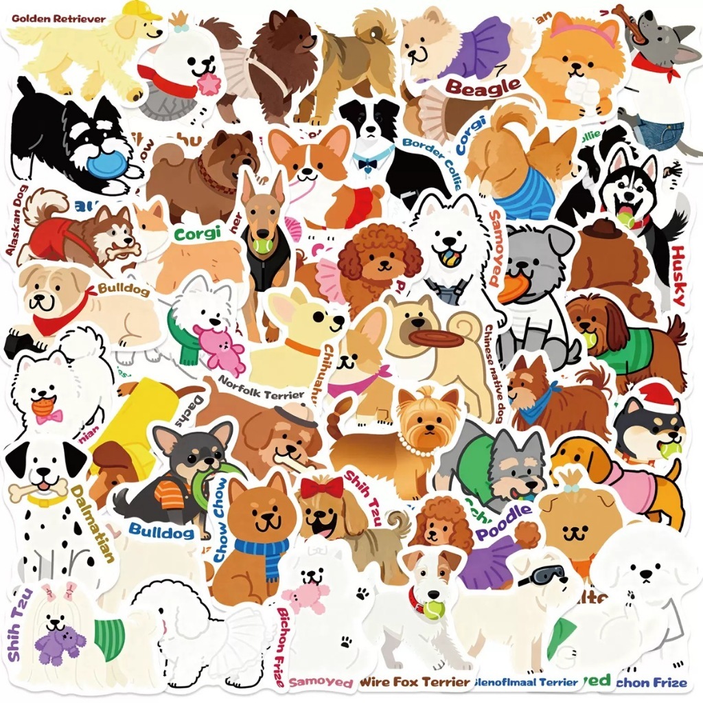 1 แพ็ก 50 ชิ้น ลายน้องหมา น่ารักมาก สติ๊กเกอร์ ใช้ตกแต่งกระเป๋าเดินทาง เคสไอแพด แก้วน้ำ เคสโทรศัพท์ แล็ปท็อป กีตาร์