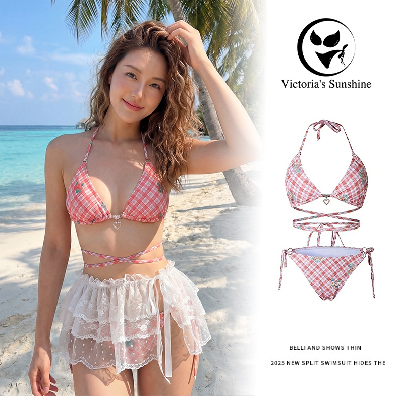 จัดส่งตอนนี้ ชุดว่ายน้ำ bikini บิกินี่+ชุดเดรสลูกไม้ สไตล์เซ็กซี่ สไตล์ฤดูร้อนใหม่#1038