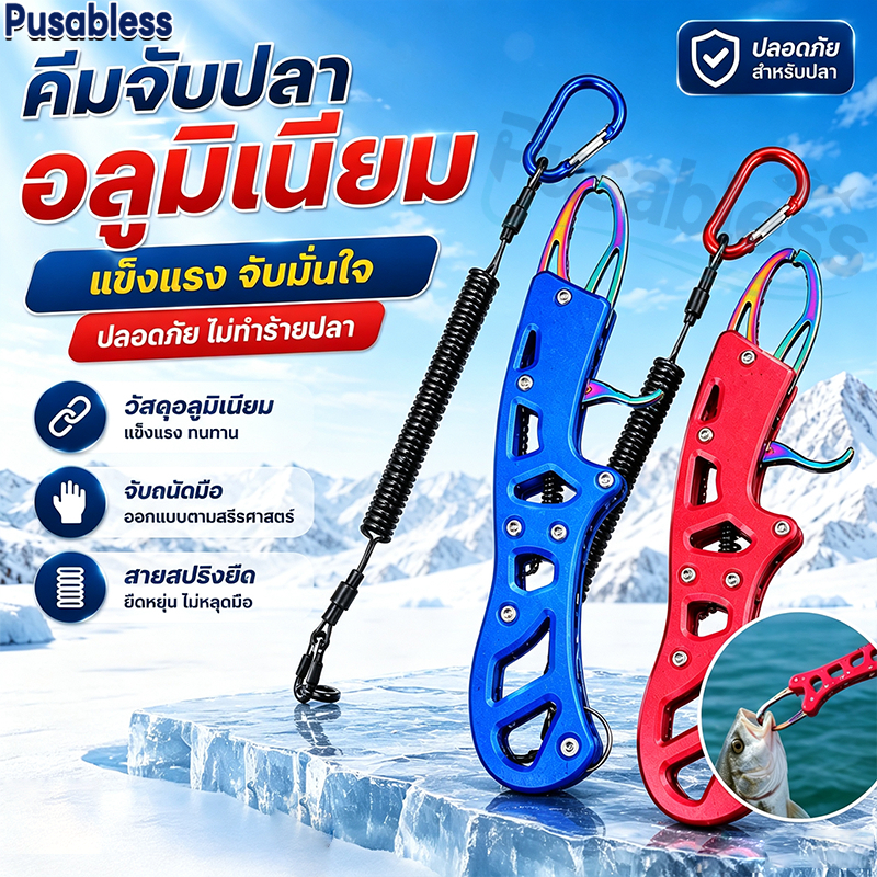 กริปเปอร์ Fish Gripper ที่คีบปลา คีมตกปลามัลติฟังก์ชั่น จับปากปลา ปลดเบ็ด ชั่งน้ำหนัก พกพาสะดวก อุปกรณ์ตกปลา