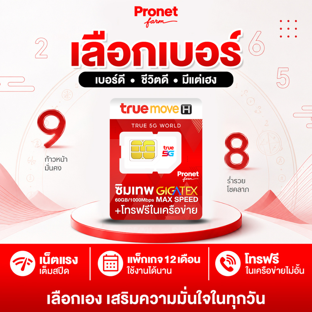 เลือกเบอร์ ซิมเทพ Fast 60GB เน็ตแรง Max Speed ใช้เน็ตได้เดือนละ 60GB นาน 1 ปี โทรฟรีค่ายทรูไม่อั้น