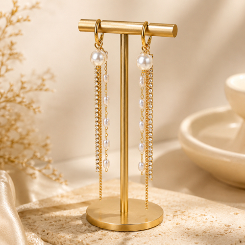 Pearl Diamond Waterfall Earrings