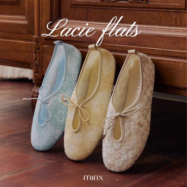 Minx รุ่น Lacie (flats) รองเท้าปิดส้น ผ้าลูกไม้ปักลาย ประดับโบว์ minxshoes