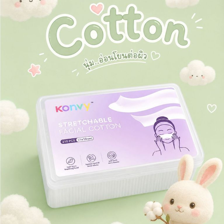 C002 สำลีเช็ดหน้า Konvy 220 แผ่น