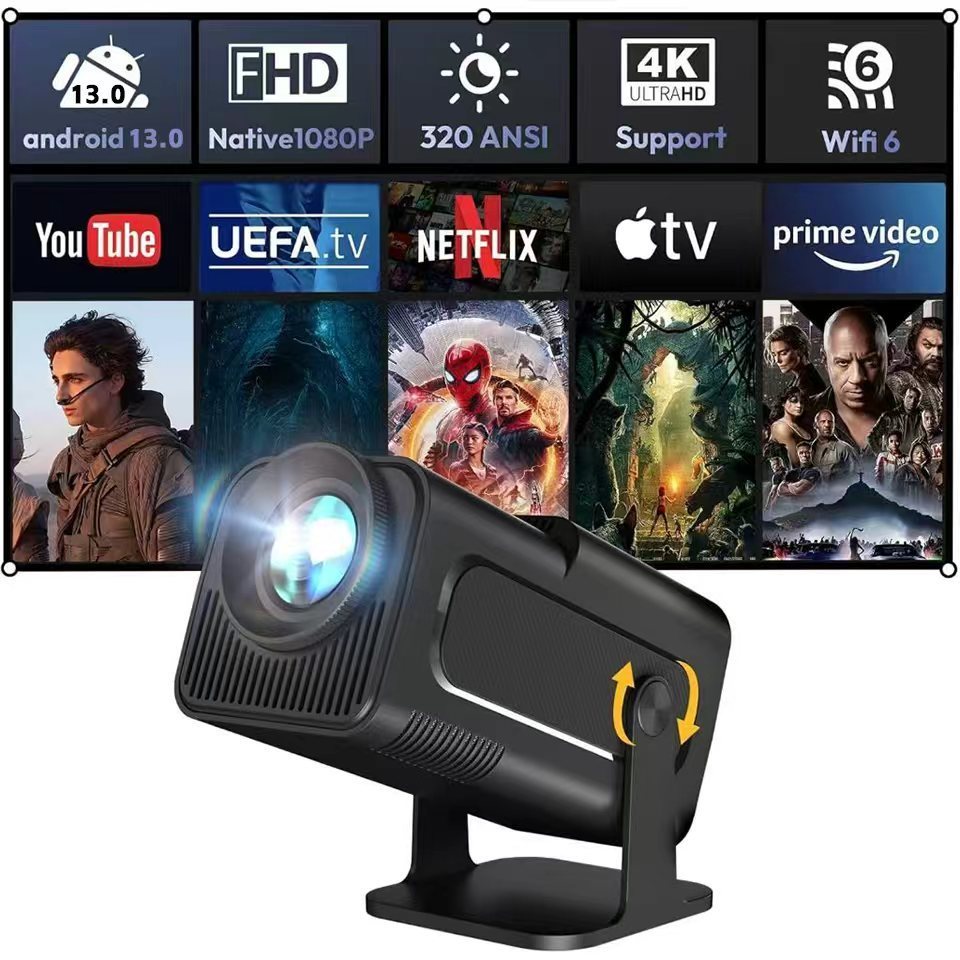 โปรเจคเตอร์ HY320 โปรเจคเตอร์พกพาขนาดเล็กรุ่นใหม่ 4K HD Projector Auto Keystone ความสว่าง 10,000 ลูเ