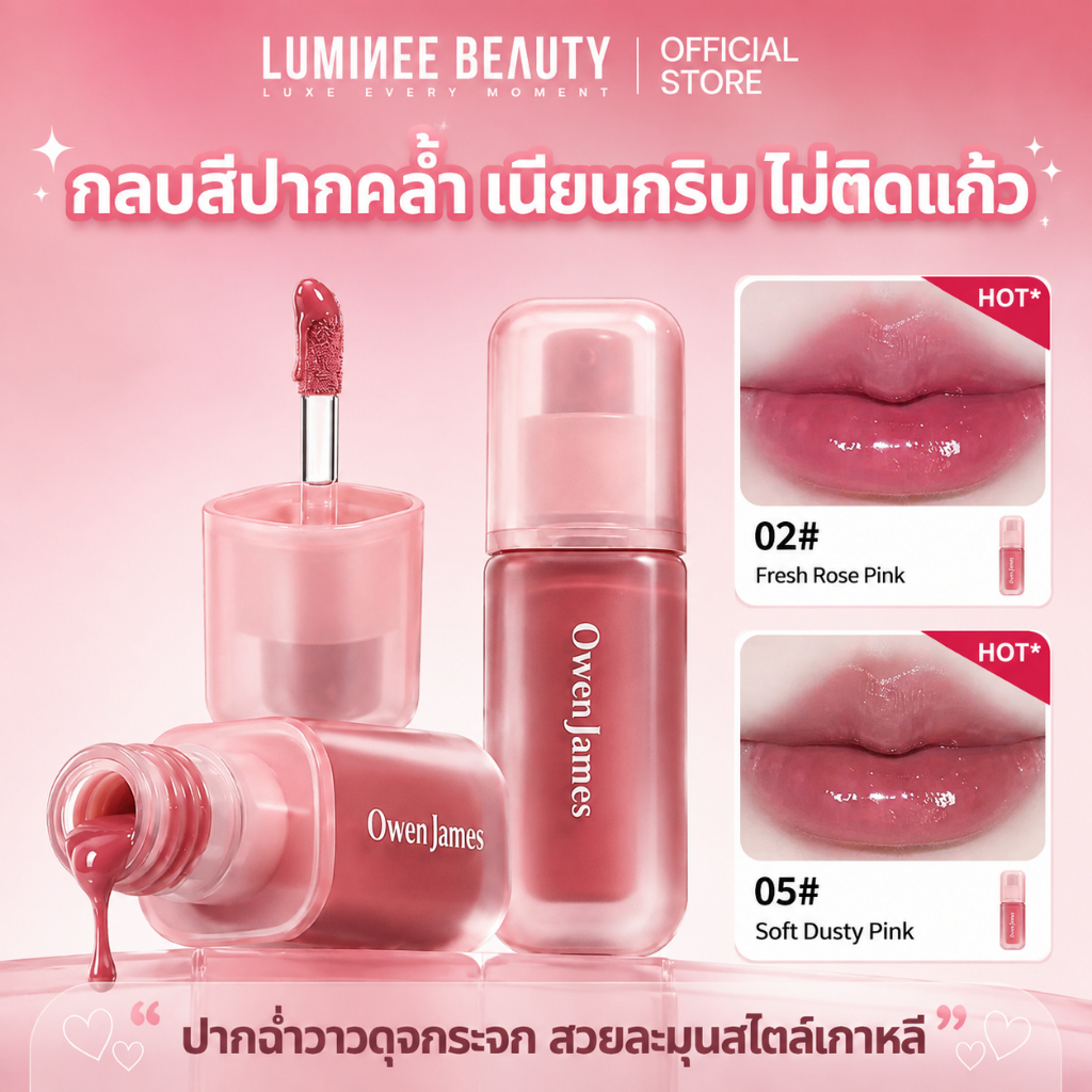LUMINEE BEAUTY Lip Gloss Tint บำรุงริมฝีปากชุ่มชื่น ฉ่ำวาว กันน้ำ ติดทน ไม่เหนีย  B198 ลิปกลอสทินท์