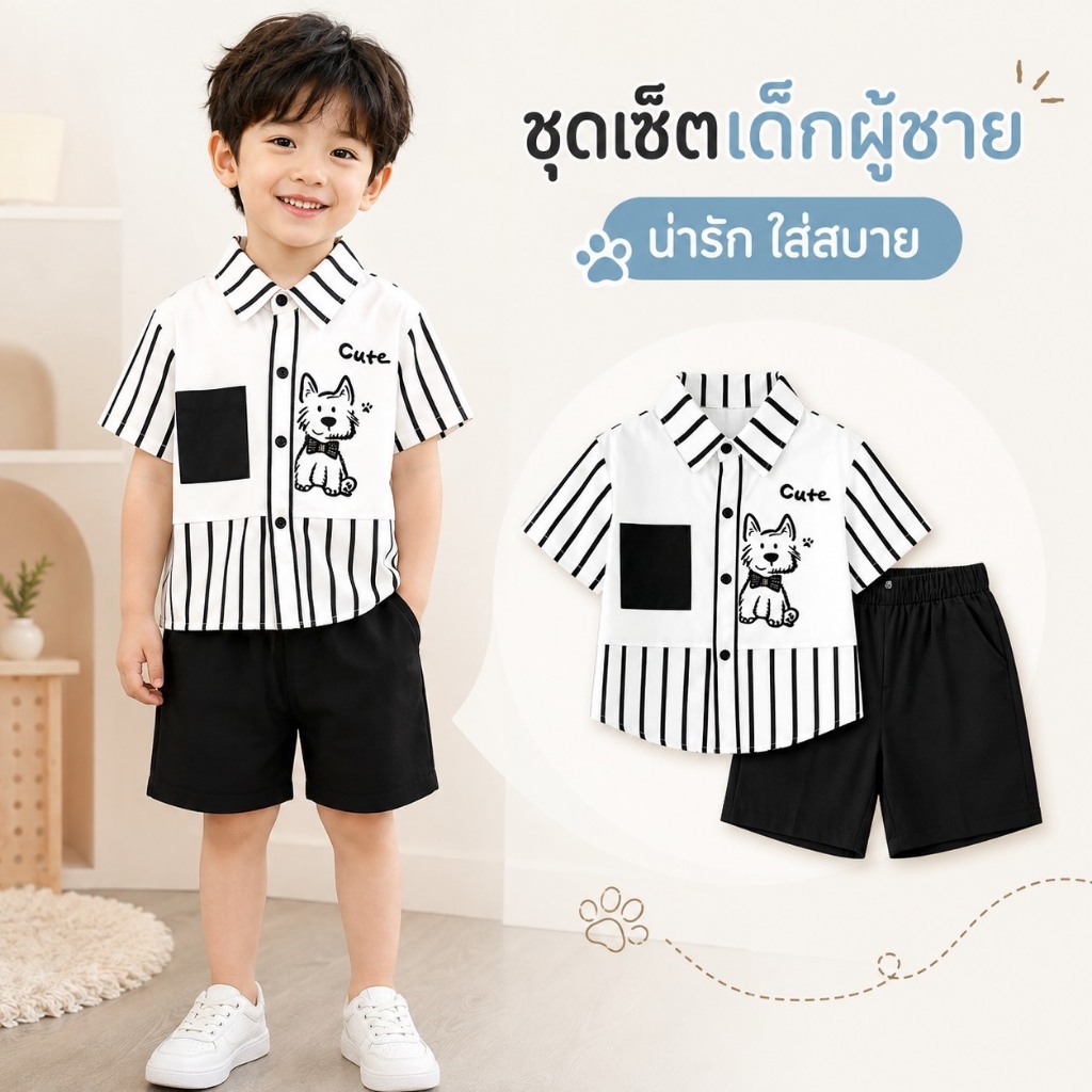 MC245 ชุดเซ็ตเด็กชายสไตล์เกาหลี โทนขาวดำ ใส่เที่ยวใส่ออกงาน