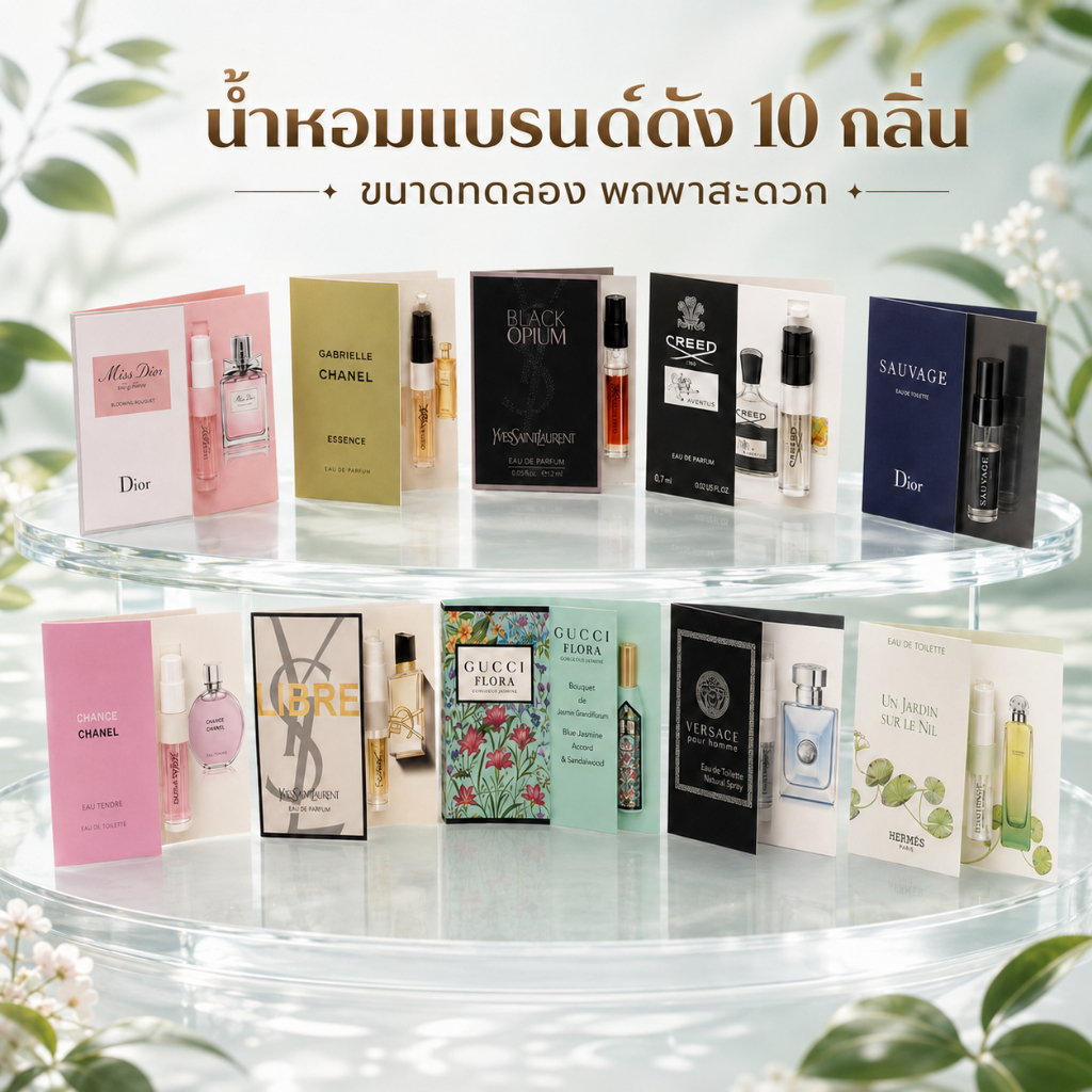 น้ำหอมขนาดทดลองพกพา คุณภาพพรีเมียม ราคาประหยัด หอมติดทน ใช้เติมกลิ่นระหว่างวันได้ทุกที่ ทุกเวลา