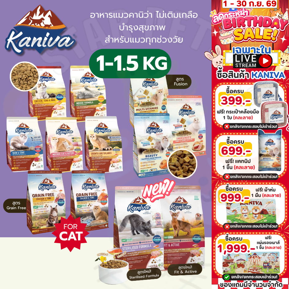 Kaniva อาหารแมวคานิว่า สูตรโฮลิสติก-เกรนฟรี บำรุงขนและผิวหนัง ทุกช่วงวัย ขนาด 1-1.5 kg