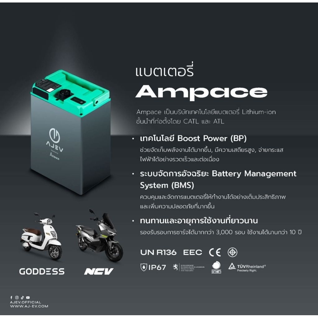 แบตเตอรี่รถมอเตอร์ไซค์ไฟฟ้า(มือ2)  AJ EV รุ่น Goddess (Lithium-ion ขนาด 74V 28Ah)