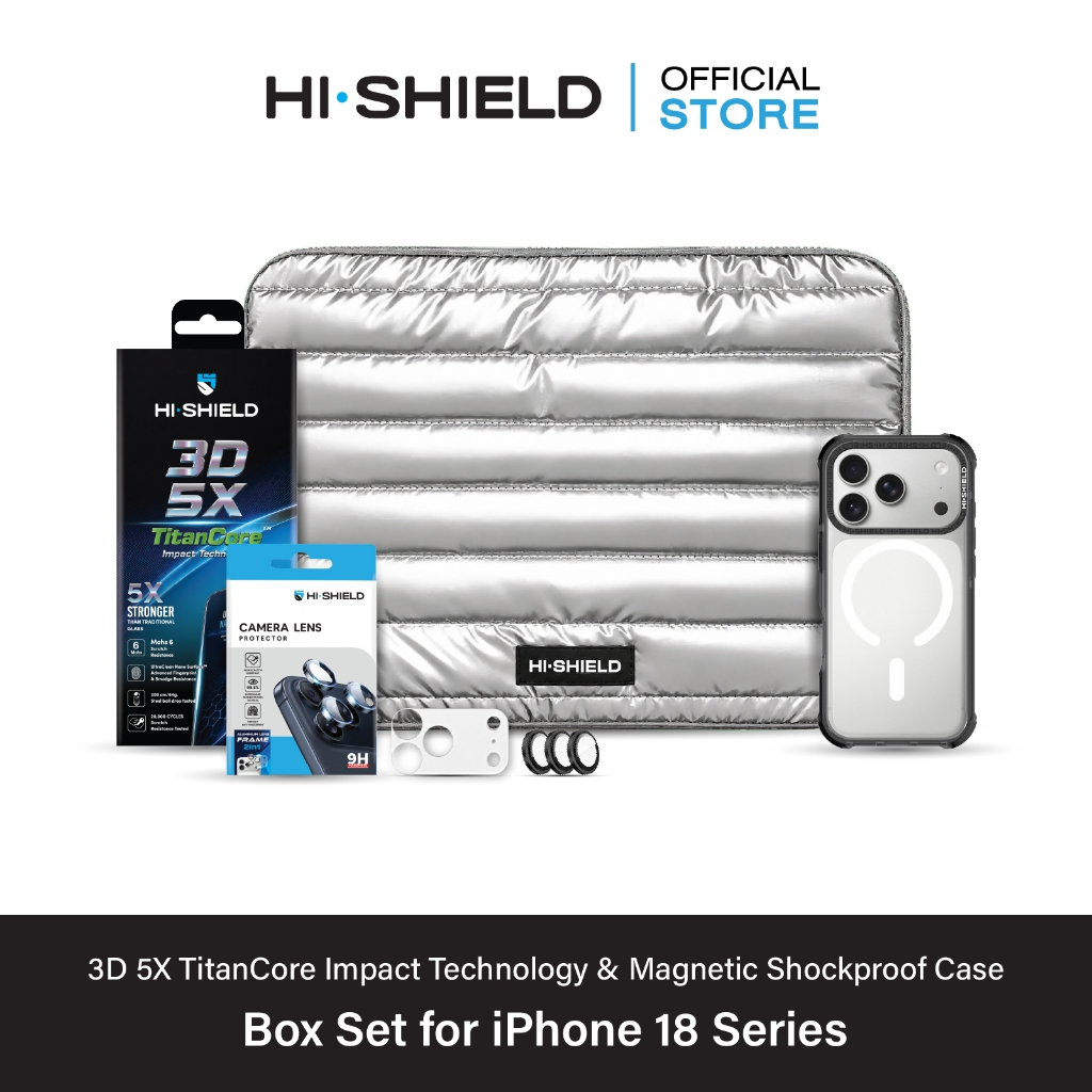[iPhone18] HI-SHIELD 3D5X TitanCore Impact Tech Box Set [BS5-5T] - ฟิล์มกระจก ฟิล์มกล้อง เคสกันกระแทก 3 ม. [+ชุดติดตั้ง]