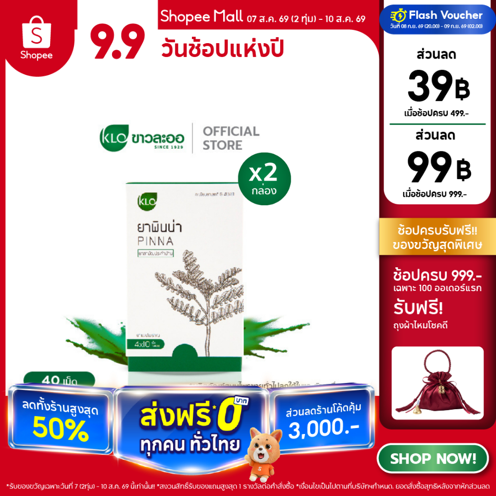 (แพ็ค 2) Khaolaor ขาวละออ พินน่า ลูกใต้ใบชนิดเม็ด ยาสามัญประจำบ้าน 40 เม็ด/กล่อง