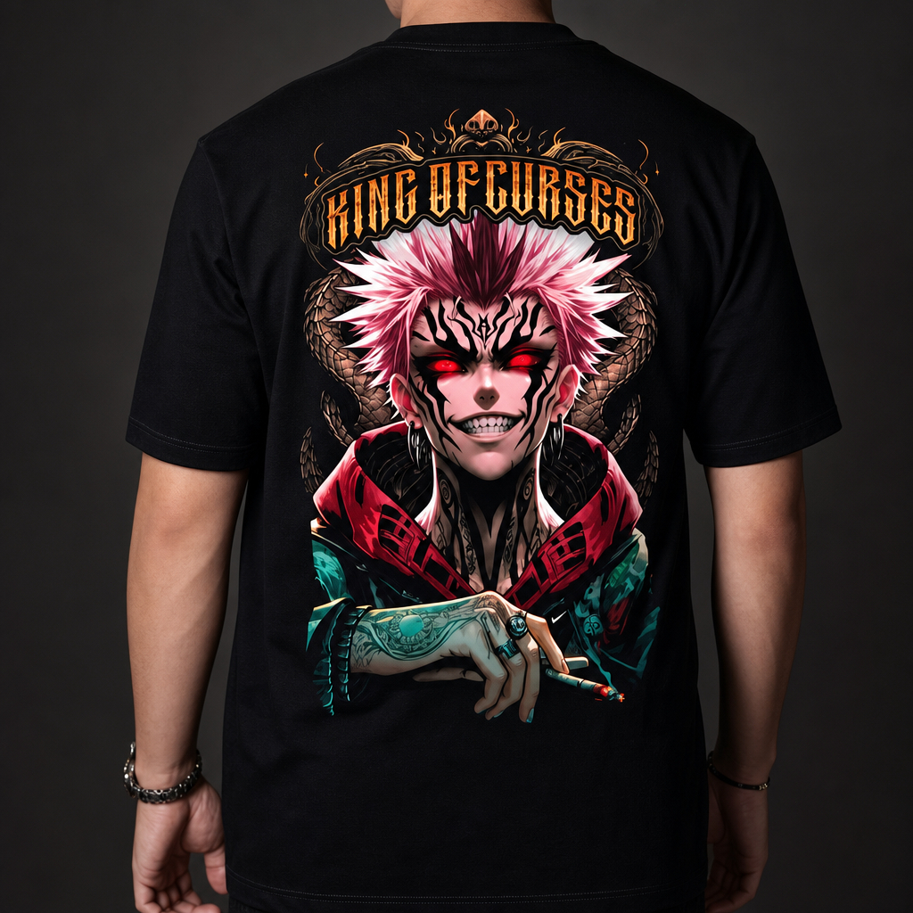 【COD】เสื้อยืดธีม KING OF CURSES ผ้าฝ้ายแท้100% สไตล์สตรีทหลวม S‑3XL ชายหญิง