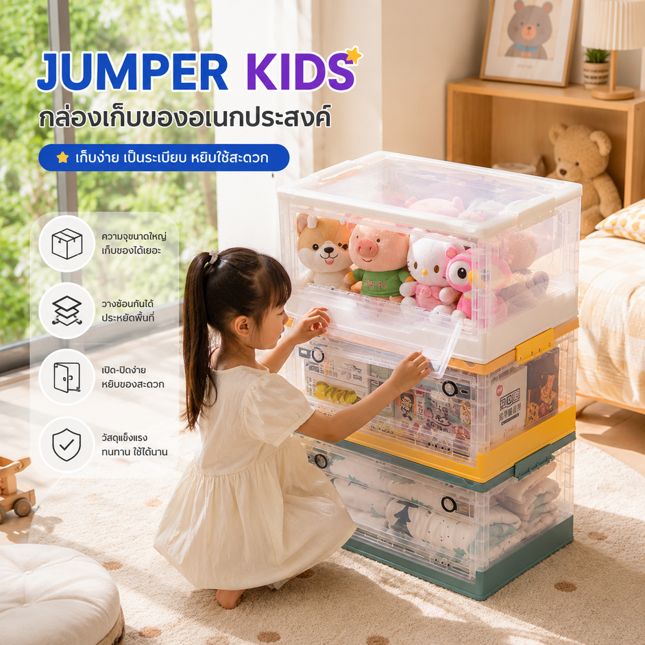 Jumper Kids กล่องเก็บของพับได้ กล่องเก็บของอเนกประสงค์ กล่องพลาสติก ลังพลาสติก