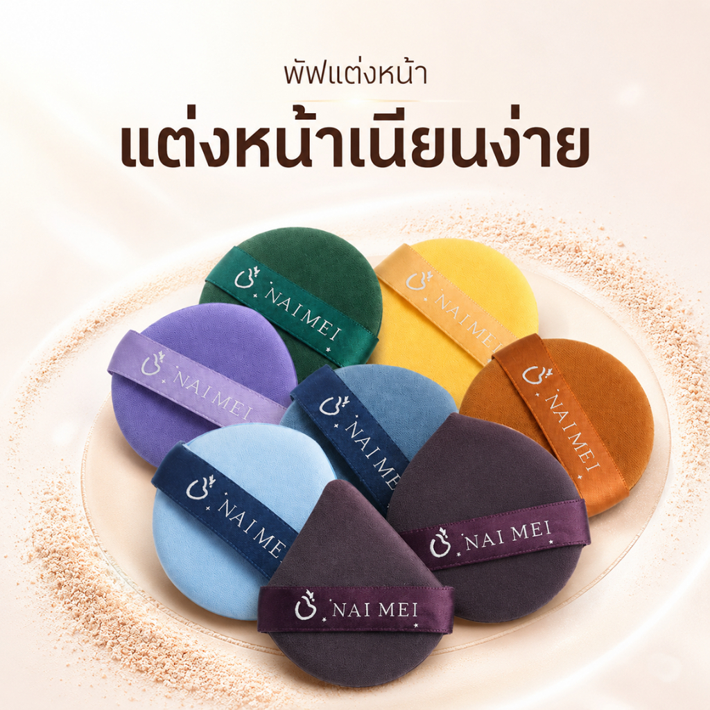พัฟแต่งหน้า พัฟแป้งฝุ่น พัฟคุชชั่น เนื้อนุ่ม ทรงกลม/หยดน้ำ มีสายคาด เกลี่ยง่าย พกพาสะดวก
