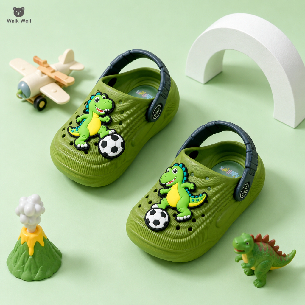 Walk Well รองเท้าแตะเด็กผู้ชาย รองเท้าเด็กมีเสียง ลายไดโนเสาร์ EVA น้ำหนักเบา กันลื่น สายรัดปรับได้ ใส่ได้ 2 แบบ