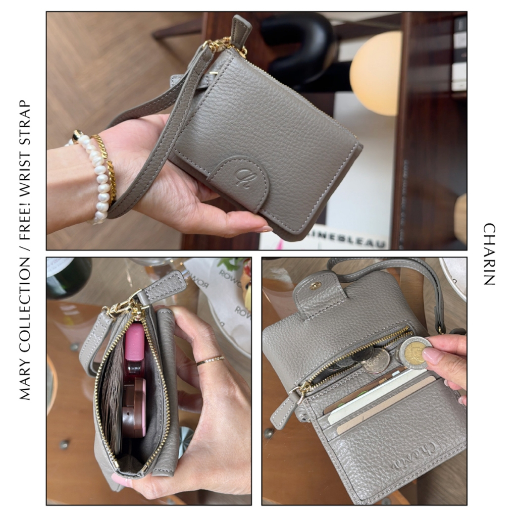 (SALE) ฟรี! สายคล้องมือ กระเป๋าเอนกประสงค์หนังวัวนุ่มเบา เก็บครบรุ่น Mary - Charin bag