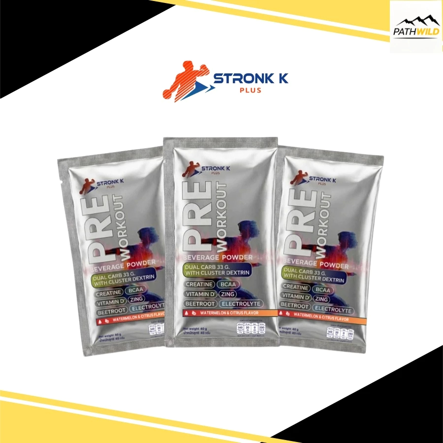 STRONK K PLUS PRE WORKOUT เครื่องดื่มผสมคาร์โบไฮเดรต ให้พลังงาน สำหรับนักกีฬา กลิ่นวอเตอร์เมลอนซิตรัส (ราคาต่อ 1ซอง)