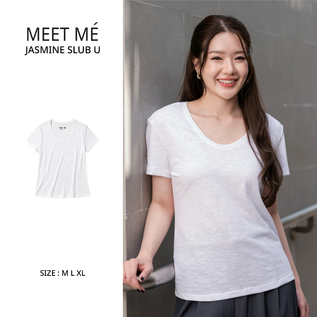 MEET ME - Top 0071 I JASMINE SLUB เสื้อคอยูผ้าสลาฟ
