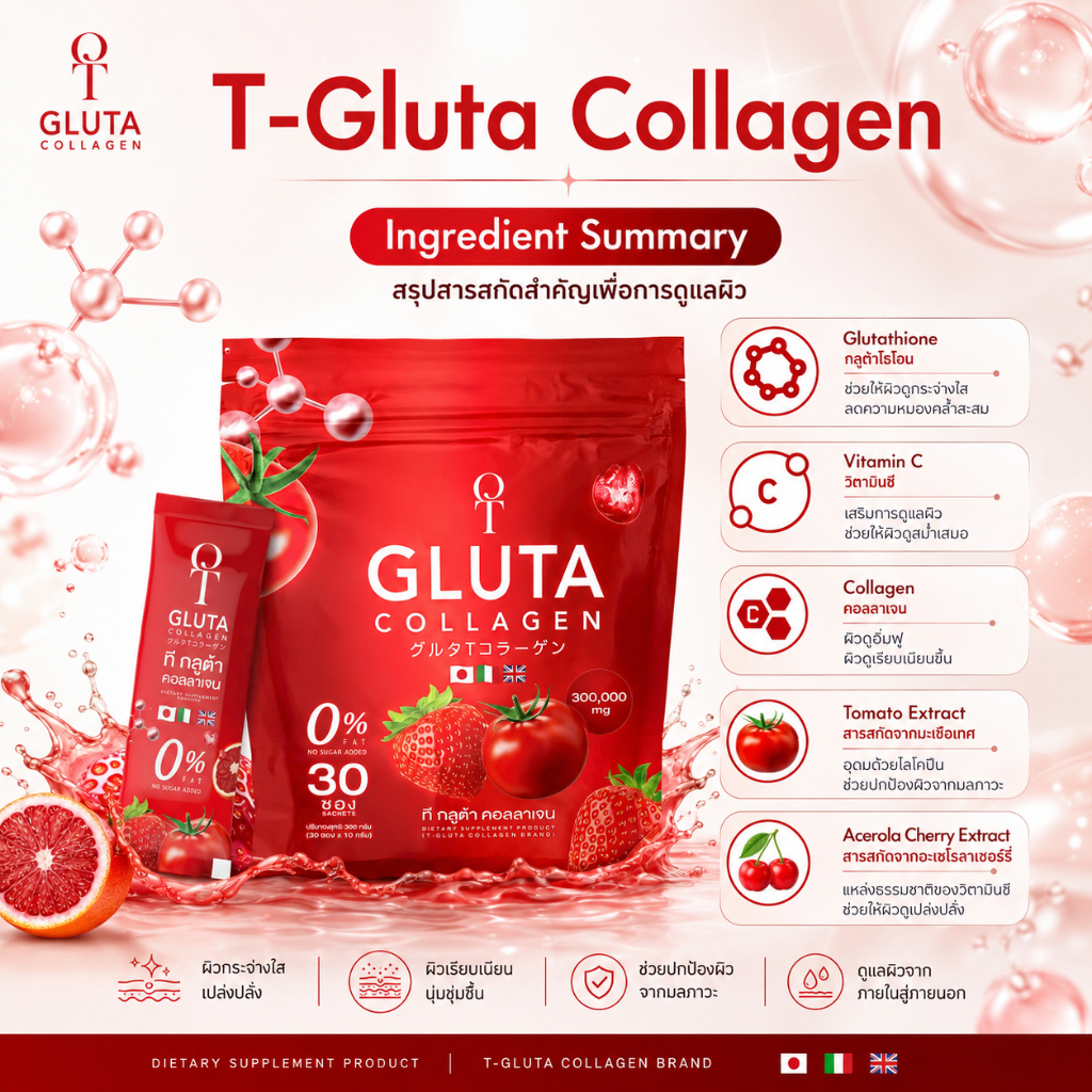 T-Gluta Collagen 300,000 mg กลูต้า คอลลาเจน บูสต์ผิวกระจ่างใส X10
