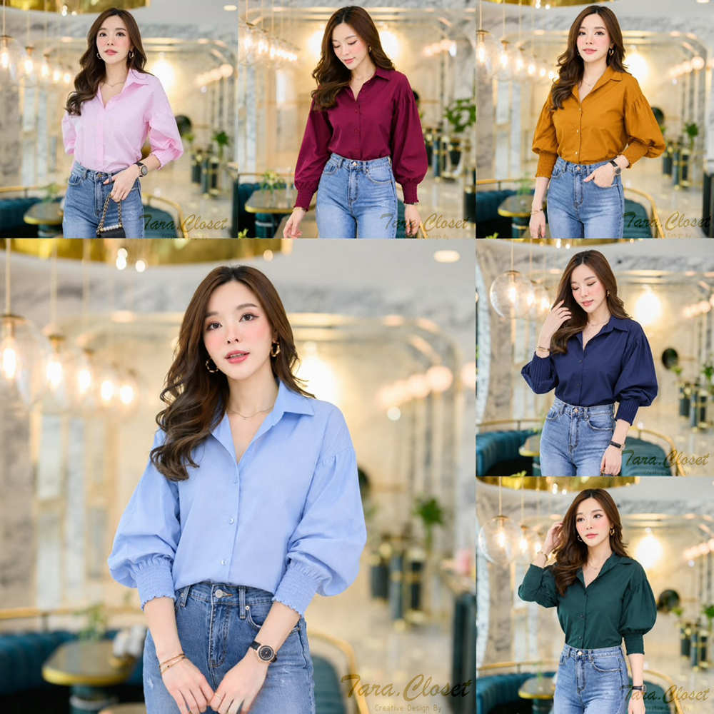ZO011 TARA Shirt เสื้อเชิ้ตคอปก แขนพอง จั๊มปลายแขน มีกระดุมด้านหน้า ดีไซน์เก๋ เนื้อผ้าออกฟอร์ตอย่างดี ใส่สบาย ไม่ร้อน