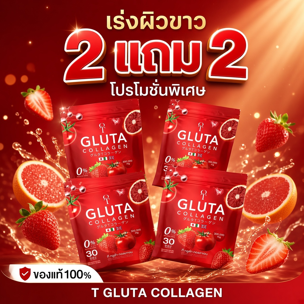 [2 แถม 2] T-Gluta Collagen 300,000 mg กลูต้า คอลลาเจน บูสต์ผิว X10