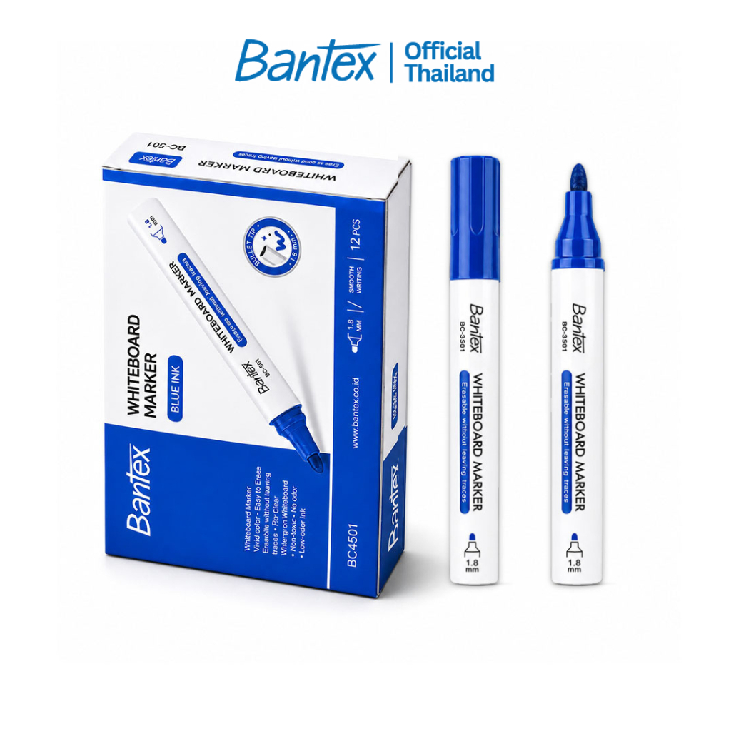 Bantex ปากกามาร์กเกอร์ ปากกาเคมี แบบ 5/12 ขนาดเส้น 1.8มม แท่ง มี 3 สี เขียนลื่น Whiteboard Marker