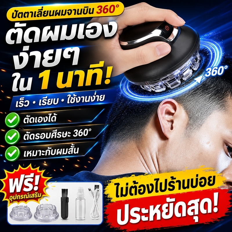 หัวกลม ปัตตาเลียน ตัดผมรวดเร็วใน 1 นาที ที่ตัดผมจานบิน ที่ตัดผมชาย ไม่ต้องการความช่วยเหลือจากผู้อื่น ทรงผมบัซคัต