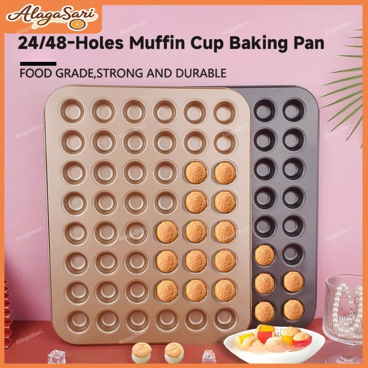 48 Holes Kitchen Baking Tray Mini Muffin Cup Cake Baking Pan Non-stick Brownie Molder กระทะอบเค้ก