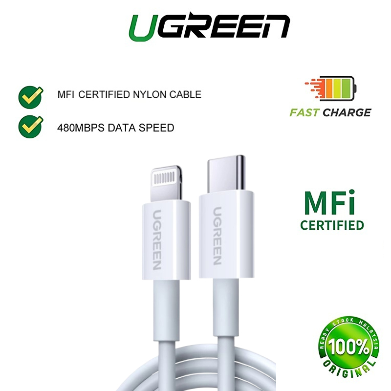UGREEN สายชาร์จ Usb Type C เป็น L PD 20W Fast Charging Cable สําหรับ ไอโฟน iPhone 12 13 Mini Pro Max