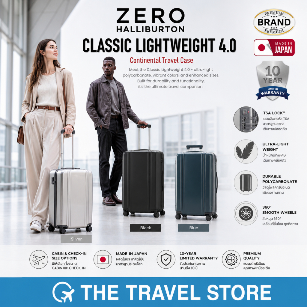 Zero Halliburton Classic Lightweight 4.0 กระเป๋าเดินทางล้อลาก น้ำหนักเบา (37L / 60L / 83L)