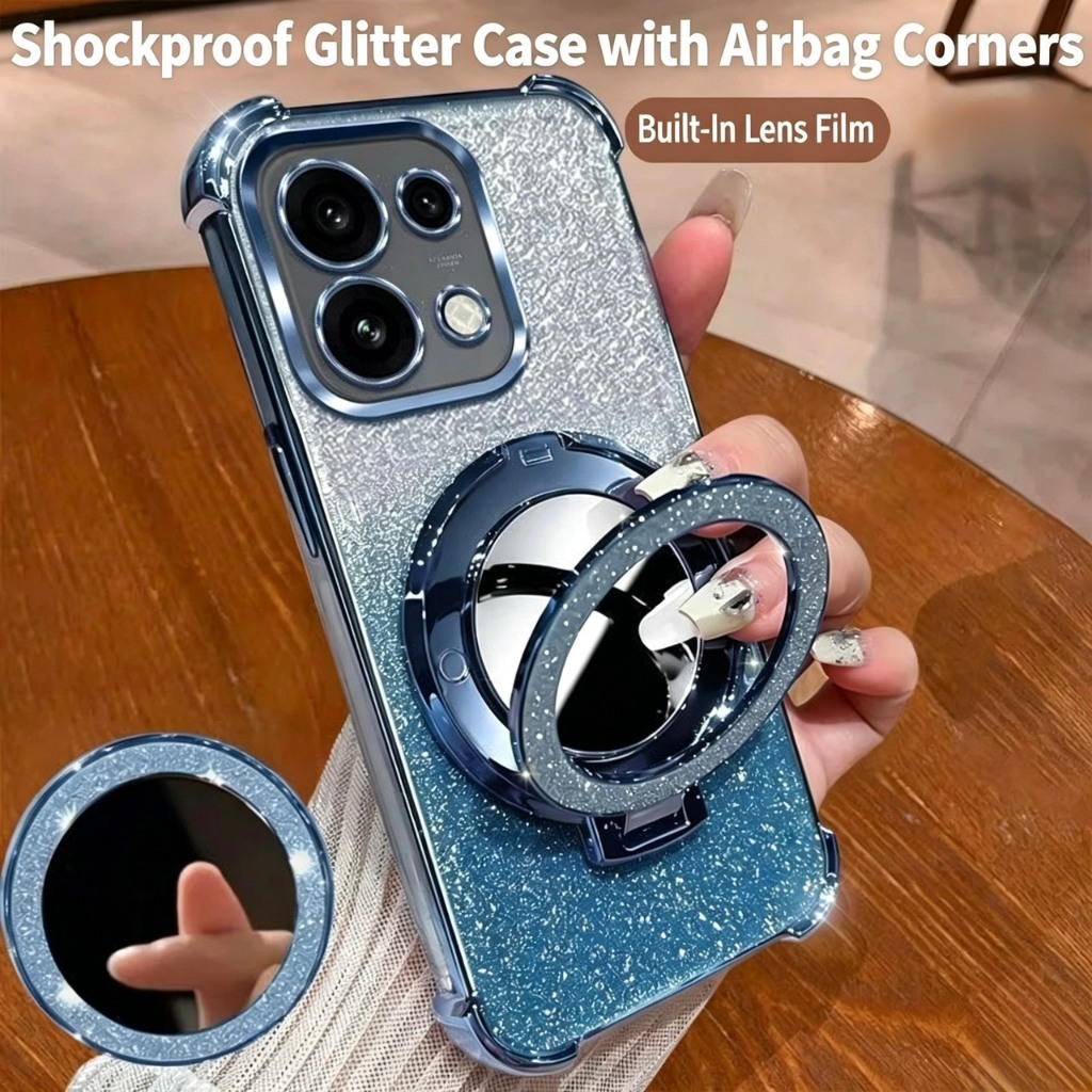 เคสหรูหรา กากเพชร 2in1 ขาตั้ง สำหรับ OPPO Reno16 16F 16Pro  เคสขอบเงา กากเพชร ขาตั้งกระจก
