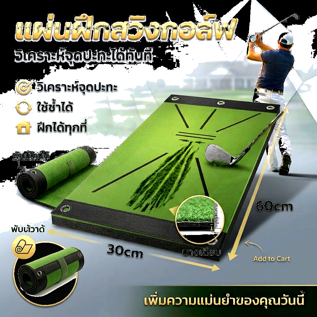 เสื่อซ้อมกอล์ฟ เสื่อฝึกวงสวิง Golf Swing Mat พรีเมียม ตรวจจับรอยไดวอต แม่นยำ ฝึกตีได้จริง ใช้ได้ทั้งในบ้านและสนาม