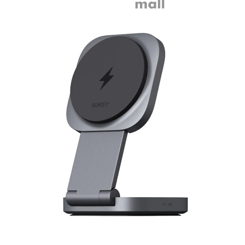 AUKEY แท่นชาร์จแม่เหล็กไร้สาย แบบ 2 in 1 พับเก็บได้ สีเทา รุ่น LC-MC211