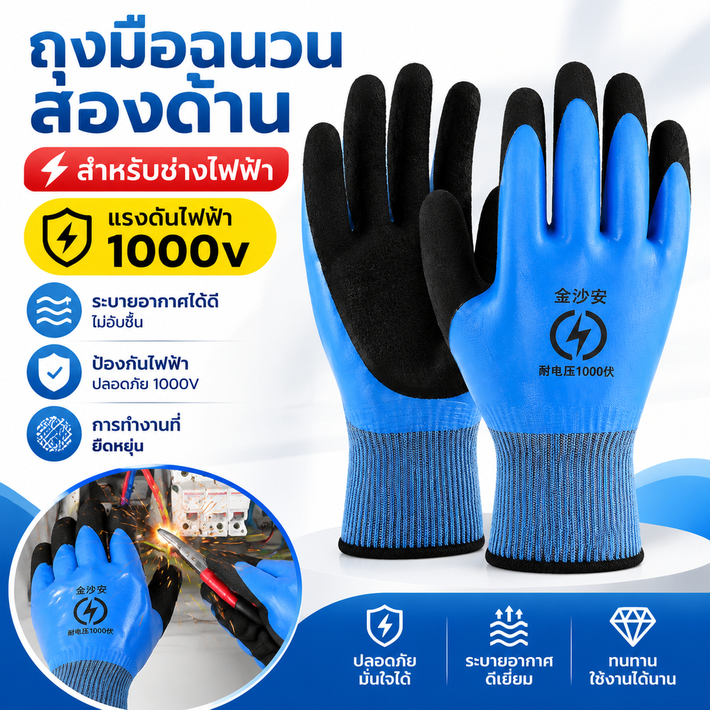 ถุงมือฉนวนป้องกันไฟฟ้า1000V กันความร้อน ถุงมือเชื่อม อุปกรณ์ความปลอดภัยช่างไฟ ความปลอดภัยในการทำงาน